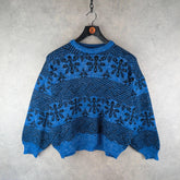 Hand Knitted Jumper Womens XL Extra Large Blue Vintage Pullover Retro